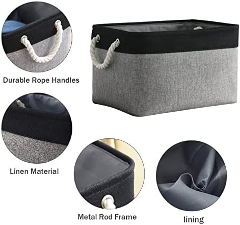 Organization and Storage Bins for Shelves - 16x12x8 inch Large 3 Pack Fabric Storage Cubes Collapsible Baskets for Shelves with Rope, Storage Basket for Organizing Cloth Laundry (Black & Grey)-Ruum Studio Home