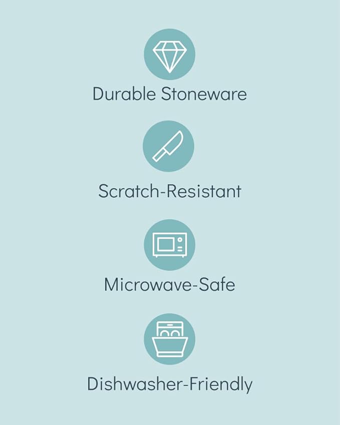 32 Piece Dinnerware Sets for 8 - Modern Style Stoneware Dinnerware Set - Scratch Resistant, Dishwasher Safe Plates and Bowls Sets Ceramic, Dish Set, Bowl and Plate Set - Black and Petrol Blue…-Ruum Studio Home