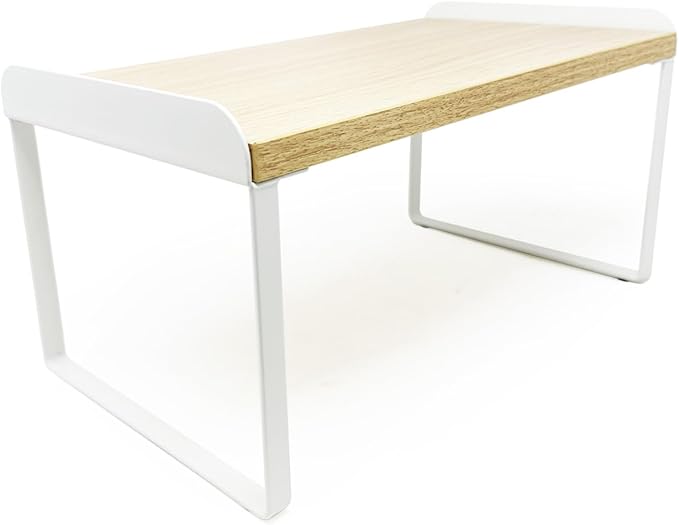 Mitus Shelf Organizer and Storage, Tiered Wood Cabinet Rack for The Kitchen Counter, Bathroom Counter, Pantry Cupboard, Office Desk Bookshelf, 12" Wide Natural and White-Ruum Studio Home