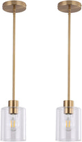 Brass Pendant Lights Kitchen Island,Modern Farmhouse Clear Glass Pendant Light,Gold Light Fixture Kitchen Pendant Mini Hanging Light Fixture for Sink (Brass 2 Pack stem Rod)-Ruum Studio Home