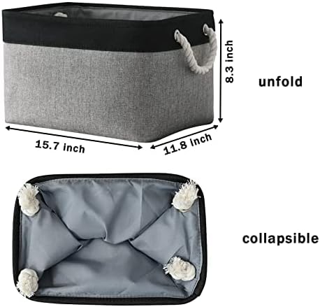 Organization and Storage Bins for Shelves - 16x12x8 inch Large 3 Pack Fabric Storage Cubes Collapsible Baskets for Shelves with Rope, Storage Basket for Organizing Cloth Laundry (Black & Grey)-Ruum Studio Home