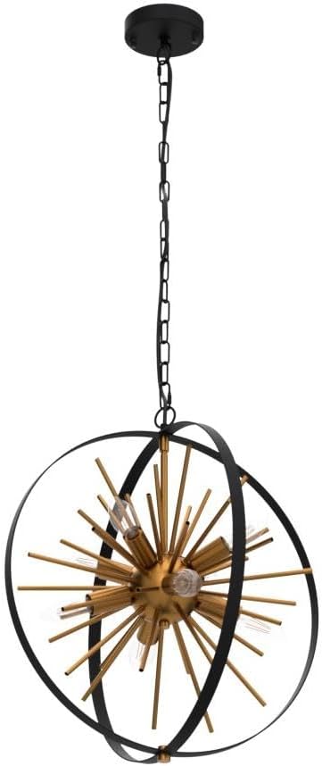 17.72'' Black Gold 8-Light Globe Sputnik Chandelier Modern Industrial Adjustable Hanging Ceiling Firework Pendant Light Fixture for Entryway Stairway Kitchen Dining Living Room Hallway-Ruum Studio Home