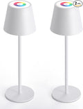 Maksone 2 Pack RGB Cordless Table Lamp, 6600mWh Rechargeable Battery Desk Lamp, 3000K Stepless Dimming and Led Color Changing Night Light, IP54 Waterproof Outdoor Portable Lamp for Patio (White)-Ruum Studio Home