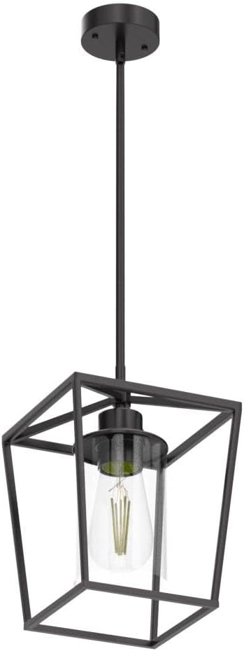 1-Light Black Pendant Light Fixture Farmhouse Iron Cage Metal Pendant Light Lantern Hanging Light Fixtures with Clear Glass Shade for Kitchen Island, Entryway, Dining Room, Hallway 5.9*5.9*8.27IN-Ruum Studio Home