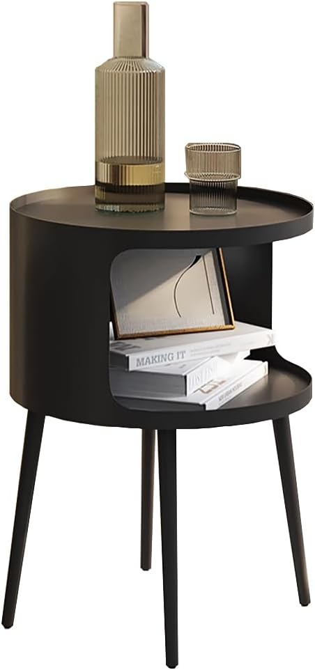 Modern Side Table,Round end Table with Open Storage,Metal nightstand,Bedside Table for Living Room,Bedroom-Ruum Studio Home