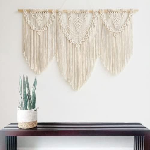 guzhiou large macrame wall hanging - Boho Tapestry Macrame Wall Decor Art- Chic Bohemian Handmade Woven Tapestry Home Decoration for Bedroom Living Room Apartment Wedding Party - 43"x32" (Beige-Leaf)-Ruum Studio Home