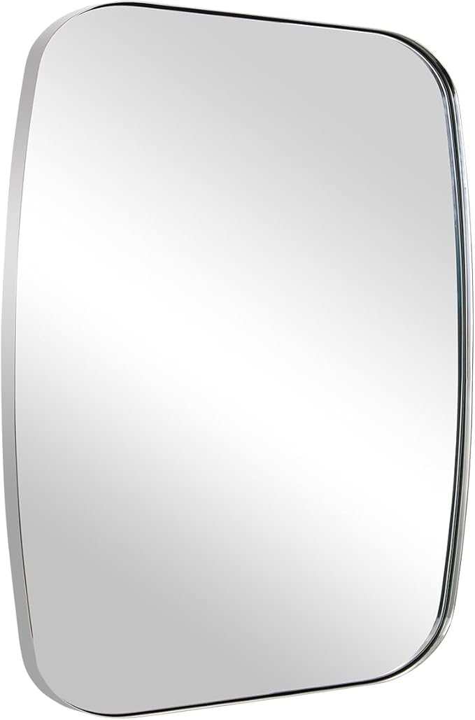 ANDY STAR Chrome Oblong Mirror, 36x40 Inch Polished Chrome Oval Mirror for Bathroom with Stainless Steel Metal Frame, Wall Mouned for Bathroom, Living Room, Entryway-Ruum Studio Home