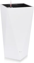 Dexceder 24 Inches Tall Self Watering Planter Diamond High Gloss Indoor Outdoor, Thickened Rhombus Large Floor Standing Flower Plant Pot with Water Level Indicator (White)-Ruum Studio Home