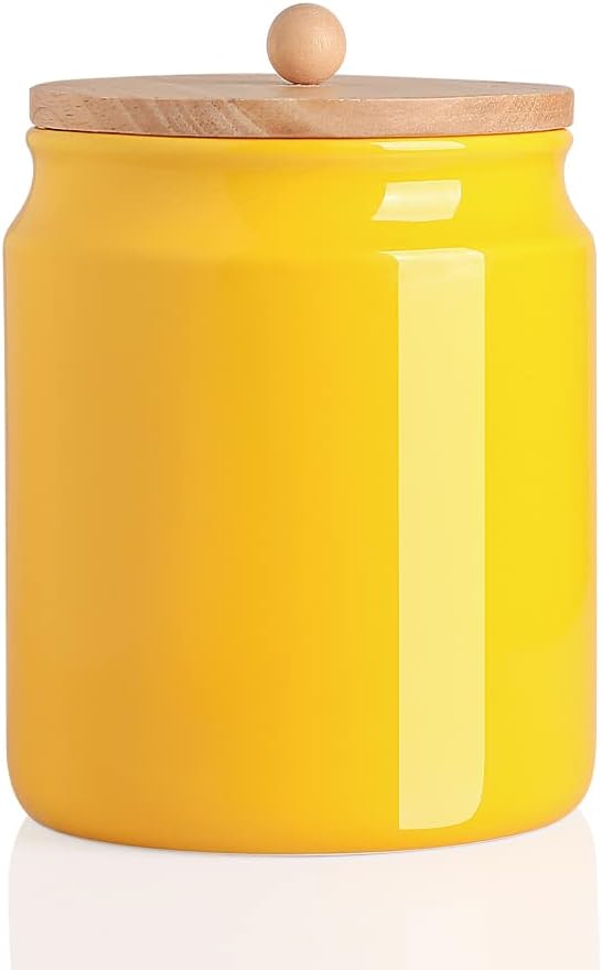 Sweejar Ceramic Kitchen Canisters, 58 FLOZ Porcelain Food Storage Jar with Airtight Seal Wooden Lid, Home Container Serving for Coffee Beans, Tea-leave, Sugar, Salt and More, Tool Bucket (Yellow)-Ruum Studio Home