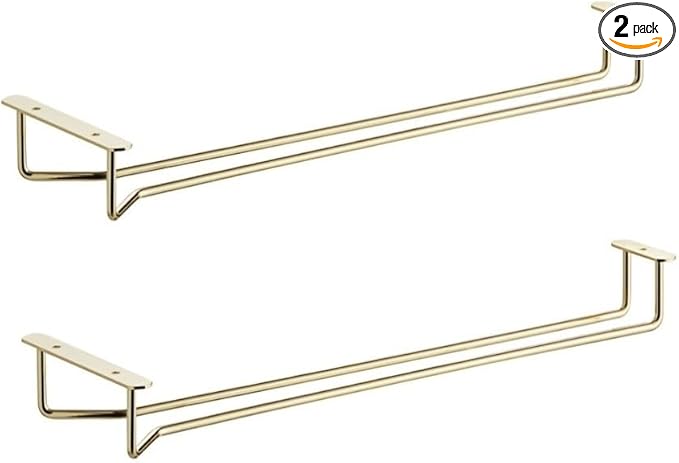 Soro Essentials- 16" Glass Hanging Stemware Rack Brass Plated Set of 2- Wine Glass Hangers Under Shelf Cabinet Wire Wine Holder Storage Hanger for Cabinet Kitchen Bar or Home-Ruum Studio Home