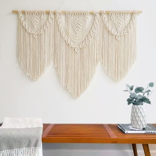guzhiou large macrame wall hanging - Boho Tapestry Macrame Wall Decor Art- Chic Bohemian Handmade Woven Tapestry Home Decoration for Bedroom Living Room Apartment Wedding Party - 43"x32" (Beige-Leaf)-Ruum Studio Home