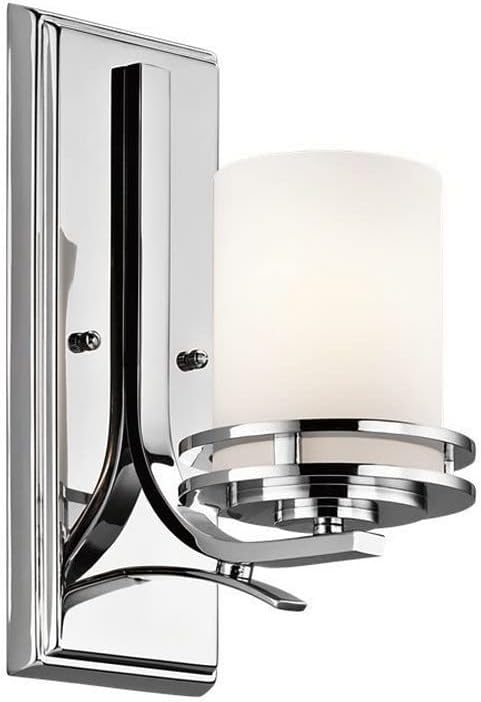 Kichler Hendrik 12" Wall Sconce in Brushed Nickel, 1-Light Modern Wall Mount Light with Satin Etched Cased Opal Glass, (12" H x 5.25" W), 5076NI, 24.75 in-Ruum Studio Home