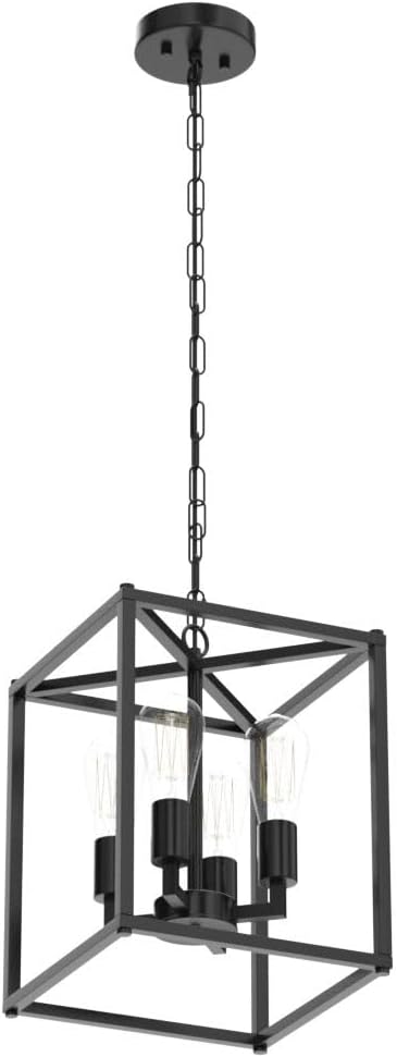 Lantern Pendant Light, 4-Light Black Chandelier,Modernized Ceiling Hanging Light Fixture for Bedroom Kitchen Island Foyer Living Room Dining Room Hallway-Ruum Studio Home