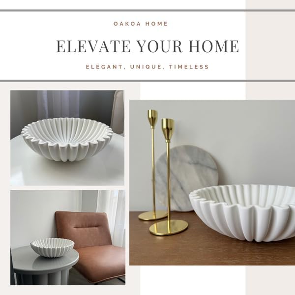 OAKOA Concrete Decorative Bowl - White Large Decorative Bowls for Home Decor - Coffee Table Bowl Decor - Scalloped Ruffle Centerpiece Bowl-Ruum Studio Home