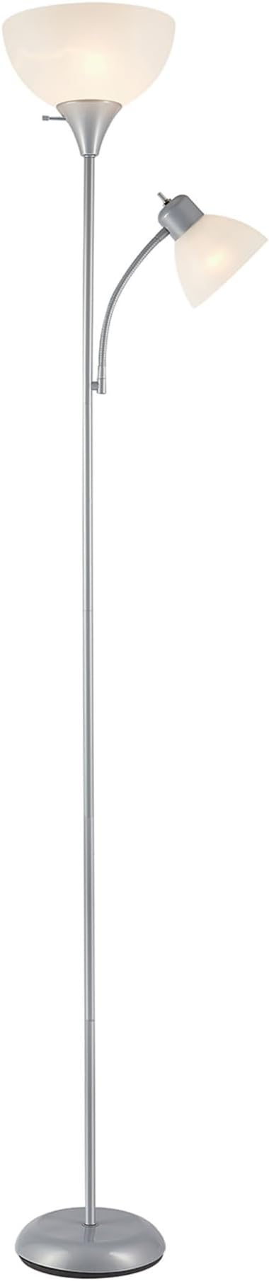 GLOBE Electric 67134 72" Torchiere Floor Lamp and Adjustable Reading Light, Silver, Frosted Shade, Dual Rotary Switch, 3-Step Dimming, Modern Lighting for Living Room or Office, Timeless-Ruum Studio Home