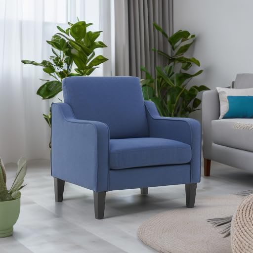 VINGLI Mid Century Modern Accent Chair, Navy Blue Fabric Accent Chairs for Living Room, Upholstered Armchair with Scooped Arms for Bedroom, Apartment, Studio, Office, Waiting Room-Ruum Studio Home