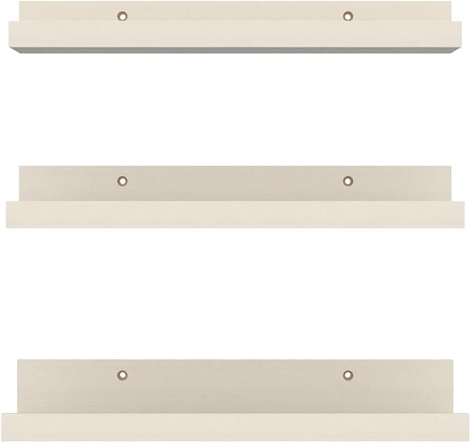 Giftgarden 16 Inch Floating Shelves Wall Mounted, Creamy White Beige Wood-Grain Wooden Ledge Shelf for Bathroom Bedroom Living Room Kitchen Nursery, Set of 3 Different Sizes-Ruum Studio Home