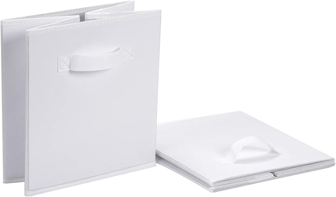 Amazon Basics Collapsible Fabric Storage Cubes Organizer with Handles, Sturdy, White, 10.5-x-10.5-x-11-inch, Pack of 6-Ruum Studio Home