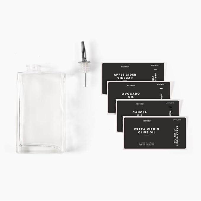 Molimoli Olive Oil Dispenser Bottle for Kitchen, Automatic Pourer, Glass Thin Bottle Dispenser for Kitchen, Olive Oil Cruet, | Set of 2 - Black-Ruum Studio Home