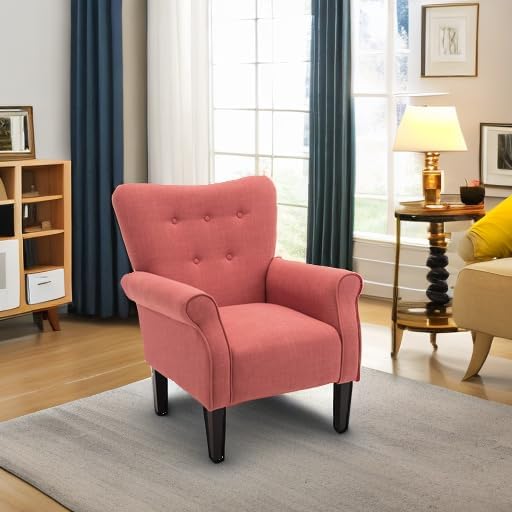 BELLEZE Modern Accent Chair for Living Room, High Back Armchair with Wooden Legs, Upholstered Wingback Side Chair Padded Armrest Single Sofa Club Chair for Living Room, Bedroom - Allston (Brick)-Ruum Studio Home