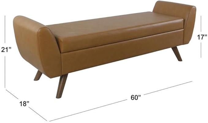 HomePop Modern Storage Bench with Wood Legs Home Décor|Bench with Storage for Living Room & Bedroom - Faux Leather Brown-Ruum Studio Home