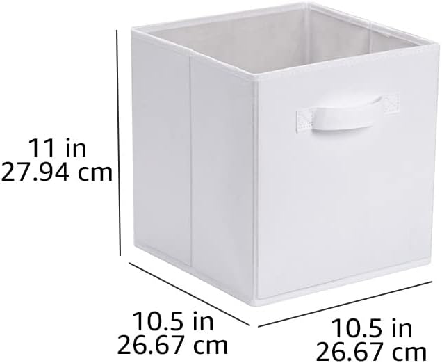 Amazon Basics Collapsible Fabric Storage Cubes Organizer with Handles, Sturdy, White, 10.5-x-10.5-x-11-inch, Pack of 6-Ruum Studio Home