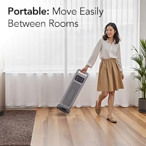 Comfort Zone Oscillating Digital Tower Heater with Remote Control for Indoor Use, Adjustable Thermostat, Timer, Overheat Protection, Tip-Over Switch, Ideal for Home, Bedroom, & Office, HT1206-GRY-Ruum Studio Home