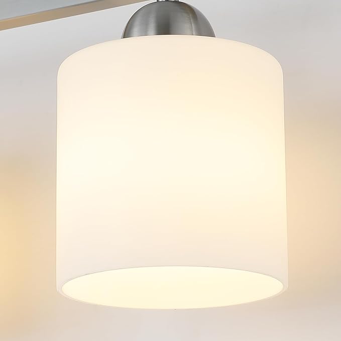 Stainless Steel Milk Glass Vanity Lights for Bathroom, 3 Light Brushed Nickel Bathroom Light Fixtures Over Mirror, Ceramic E26 Sockets Wall Mounted-Ruum Studio Home