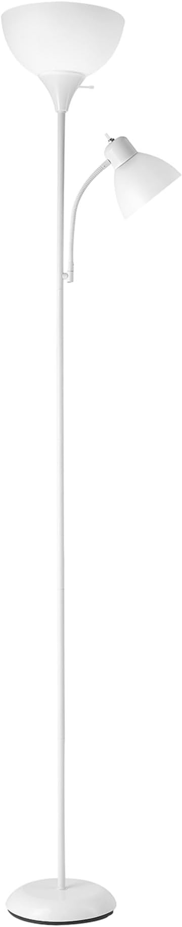 GLOBE Electric 67136 72" Torchiere Floor Lamp with Adjustable Reading Light, Matte White Finish, Frosted Shades, Rotary Switch on Socket, E26 Base-Ruum Studio Home