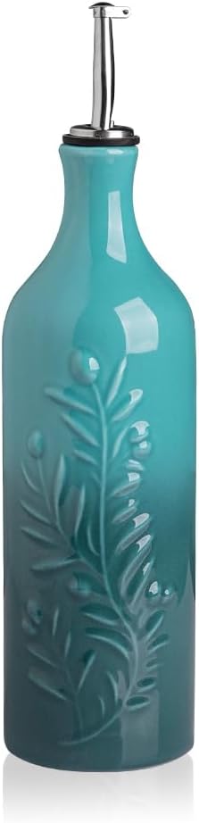 Sweejar Large Olive Oil Dispenser Bottle with Spout, 24 Oz Ceramic Oil Dispenser for Kitchen, Relief Opaque Oil Cruet, Oil Container for Cooking, EVOO, Avocado Oil, Vinegar, Pack of 1 (Gradient Blue)-Ruum Studio Home