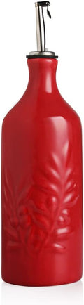 Sweejar Ceramic Olive Oil Dispenser Bottle, 20 Oz Relief Opaque Oil Cruet Protects Oil To Reduce Oxidation, Suitable for Storage Oil, Vinegar, Soy Sauce, Coffee Syrup, Liquids, Set of 1 (Red)-Ruum Studio Home