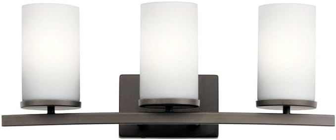KICHLER Crosby 23" 3 Light Vanity Light Satin Etched Cased Opal Olde Bronze®,White-Ruum Studio Home