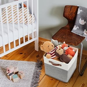 HNZIGE Fabric Storage Cubes 12x12 Cube Storage Bins, Set of 4, Decorative Cube Organizers Bins for Shelves with Handles,Foldable Bins for Cube Organizer Home Toy Nursery Closet(White Gray)-Ruum Studio Home