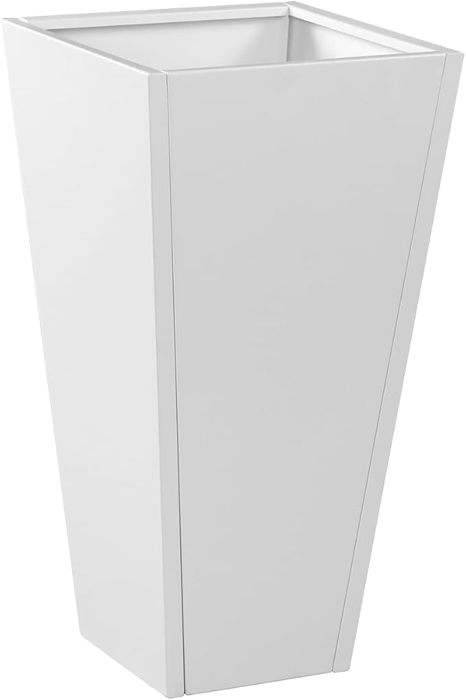 Tall Tapered Planter Front Porch Taper Metal Modern Flower Plant Pot White Square Galvanized Steel Planter 30 In Indoor Outdoor for Garden Patio Grande Plant Tree Commercial Residential Heavy Duty-Ruum Studio Home