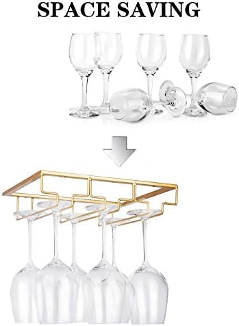 Wine Glass Rack - Under Cabinet Stemware Wine Glass Holder Glasses Storage Hanger Metal Organizer for Bar Kitchen Gold-Ruum Studio Home