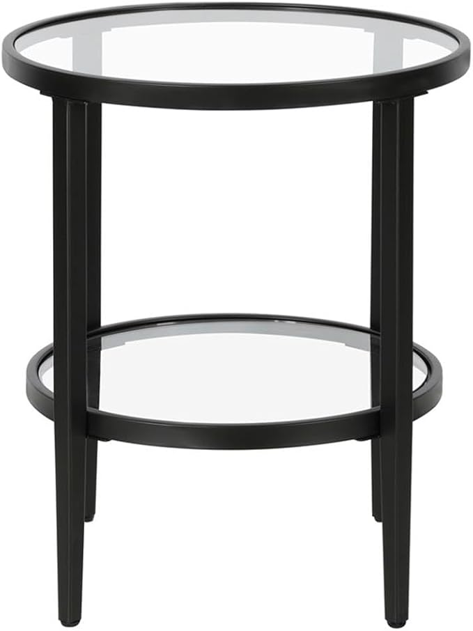 Henn&Hart 20" Wide Round Side Table with Glass Shelf in Blackened Bronze, Table for Living Room, Bedroom-Ruum Studio Home