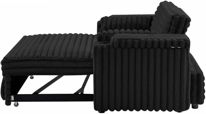 57-Inch Velvet Full Size Sleeper Sofa Couch with Pullout Bed,Convertible Pull Out with Golden Decorative Strip and Adjustable Backrest for Small Spaces,Apartment, Guest Room, RV (1109Black)-Ruum Studio Home