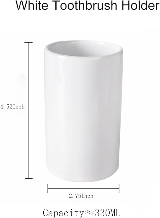 White Ceramic Toothbrush Holder, Tumbler Cups Reusable Toothbrush Mouthwash Cup,Makeup Brush Holder, Bathroom Counter Organizer(300ml)-Ruum Studio Home