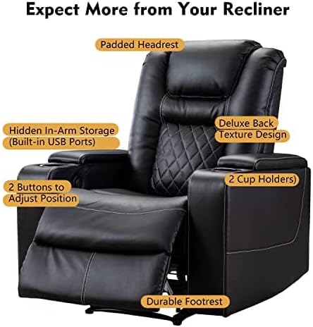CANMOV Electric Power Recliner Chair Set of 2, Breathable Leather Home Theater Seating with Hidden Arm Storage, Power Recliner Chair for Living Room with USB Ports and Cup Holders,Black-Ruum Studio Home