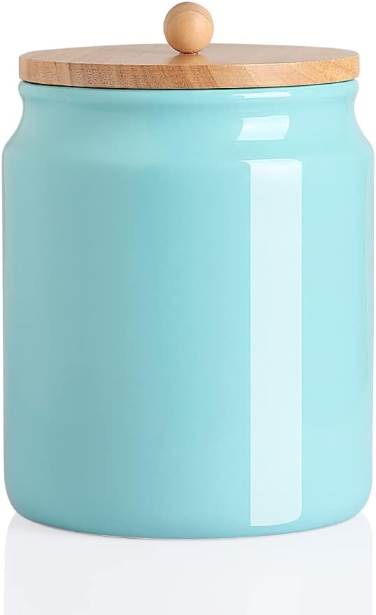 Sweejar Ceramic Kitchen Canisters, 58 FLOZ Porcelain Food Storage Jar with Airtight Seal Wooden Lid, Home Container Serving for Coffee Beans, Tea-leave, Sugar, Salt, Tool Bucket (Turquoise)-Ruum Studio Home
