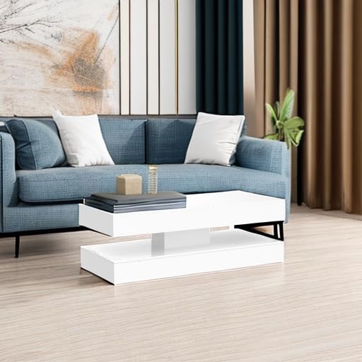 Uspeedy 47.3IN High Glossy LED Coffee Table,APP LED Lights,Black/White, Modern Furniture for Living Room (White)-Ruum Studio Home