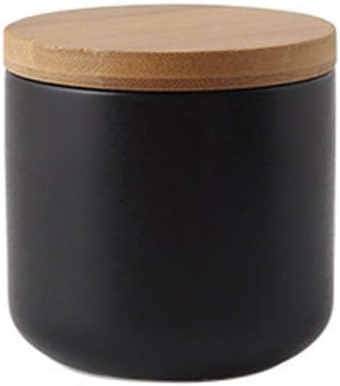 Ceramic Food Storage Jar Canister Modern Design Food Canisters with Airtight Seal Bamboo Lid, Loose Tea Coffee Spice Nuts Snacks Storage Jar Canister (Black 8.79oz/260ml)-Ruum Studio Home