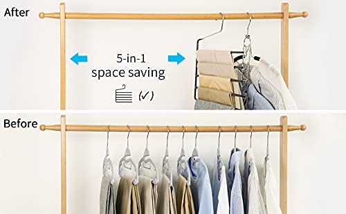 Nature Smile Pants Hangers 3pack, Heavy Duty Multi Layers Space Saving Slack Hangers,Non Slip 5 Tier Open-Ended Pants Hanger Closet Storage Organizer for Garden Flags Trousers Jeans Scarf-Ruum Studio Home