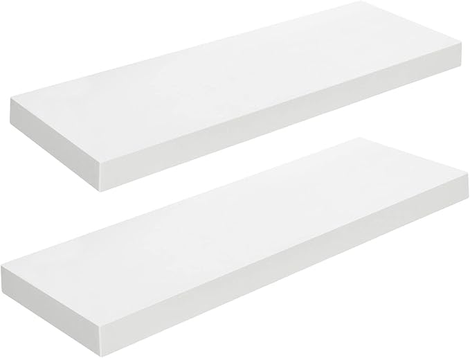 HOOBRO Floating Shelves for Wall, Wall Mounted Shelf Set of 2, 23.6" Hanging Shelf with Invisible Brackets, for Wall in Bathroom, Bedroom, Toilet, Kitchen, Living Room, Office, White WT60BJ01-Ruum Studio Home