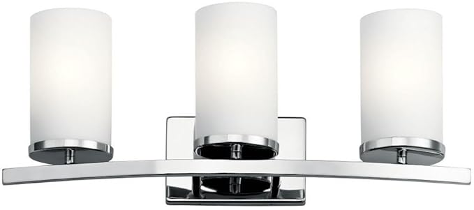 Kichler Crosby 23" Vanity Light in Chrome, 3-Light Contemporary Bathroom Light with Satin Etched Cased Opal Glass, (23" L x 8.75" H), 45497CH-Ruum Studio Home