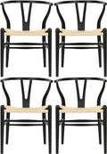 Wishbone Chair Natural Solid Wood Dining Chair/Hans Vegner Y Chair Rattan and Wood Accent Armrest Chairs (Ash Wood - Black + Natural Cord)-Ruum Studio Home