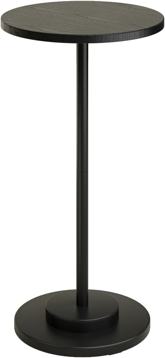 Masupu Drink Table, Round Side Table for Small Spaces, Pedestal Side Table, Small End Table with Metal Base, for Living Room, Bedroom, Bathroom, Black-Ruum Studio Home