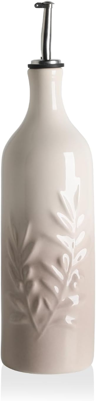Sweejar Ceramic Olive Oil Dispenser Bottle, 24 Oz Relief Opaque Oil Cruet Protects To Reduce Oxidation, Suitable for Storage Soy Sauce, Coffee Syrup, Liquids, Set of 1 (Gradient FogGray)-Ruum Studio Home
