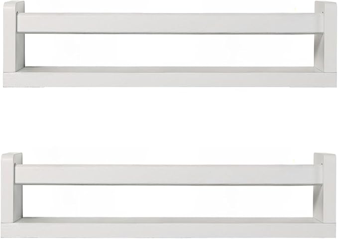 Nursery Book Shelves | Set of 2 Wood Floating Shelves for Kids Room, Kitchen Spice Rack, or Rustic Wall Mounted | Farmhouse Bathroom Décor (White)-Ruum Studio Home