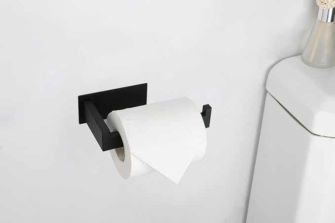 Toilet Paper Holder, Self Adhesive Tissue Holder Stainless Steel Rustproof Paper Roll Holder, No Drilling Easy to Install, Toilet Paper Rack Suitable for Office, Bathroom (Matte Black)-Ruum Studio Home